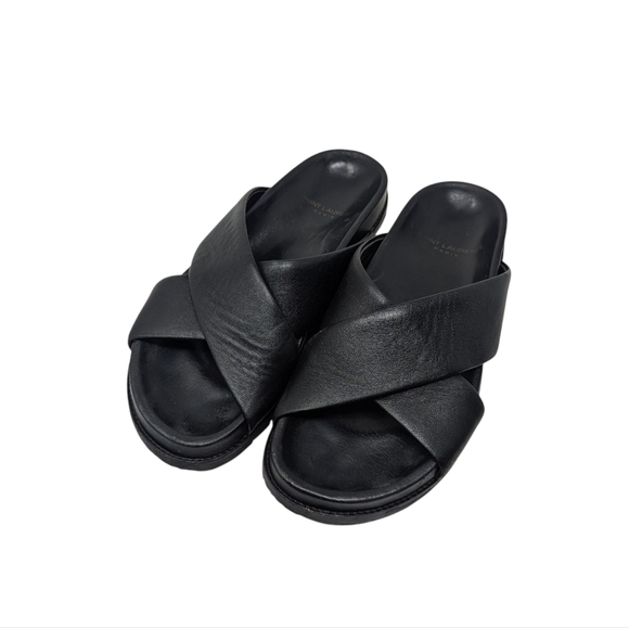 Saint Laurent Black Jimmy Slide Criss Cross Leather Sandals Size EU 38 - Picture 3 of 10